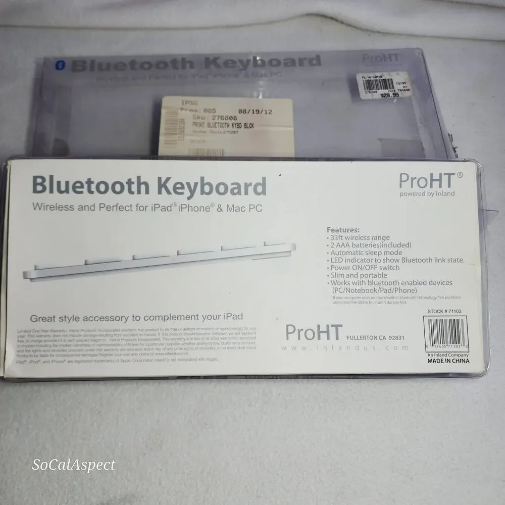 Inland ProHT Wireless Bluetooth Keyboard Model 71102 New battery powered